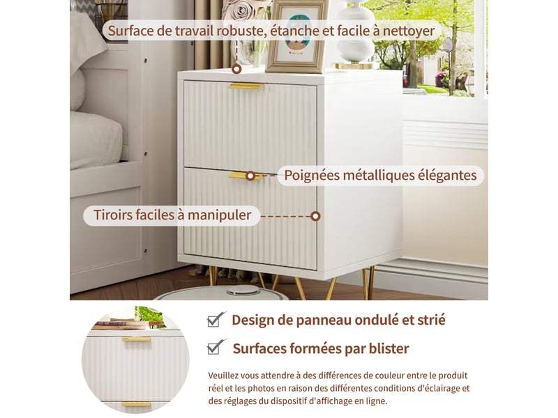  Lot de 2 tables de chevet table de nuit blanc 40 x 40 x 55 cm commode de chevet avec 2 tiroirs  - Conforama R