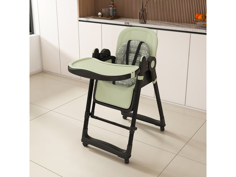 Chaise haute bébé 2-en-1,59x76x96 cm,pliable avec fonction transat,vert foncé - Conforama B