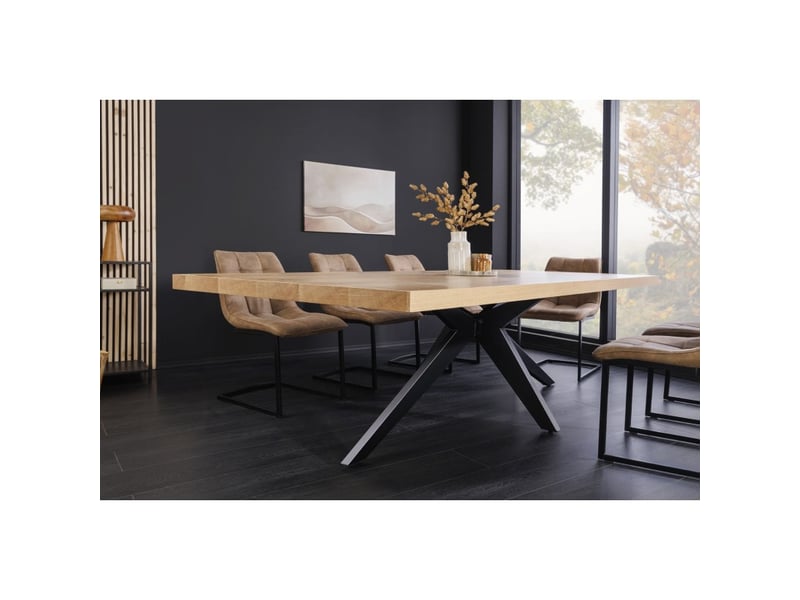 Table de salle à manger azma – mdf placage chêne et métal – 240 cm – style moderne - Conforama E