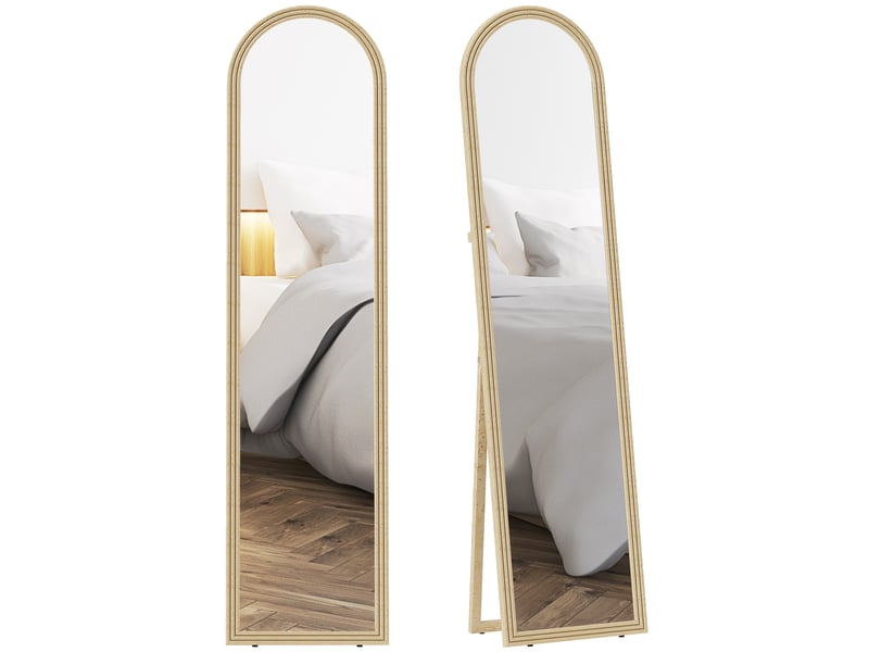  Miroir sur pied et mural pleine longueur avec chevalet, effet pierre et forme arquée, 40 x 160 cm, beige  - Conforama A