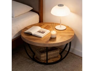 Table basse ronde avec 2 niveaux style moderne pour salon en bois et métal coloris bois 80 × 80 × 45 cm