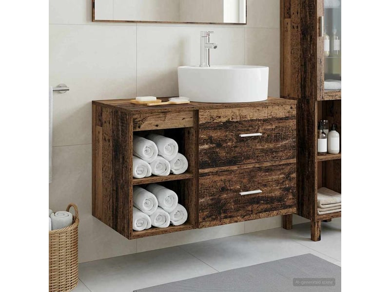 Ensemble de mobilier de salle de bain 2 pcs bois ancien shl7176 - Conforama B