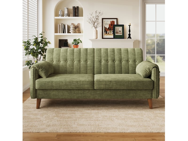Canapé 2 places 161,5x79x83,5 cm en chenille coloris vert - Conforama B