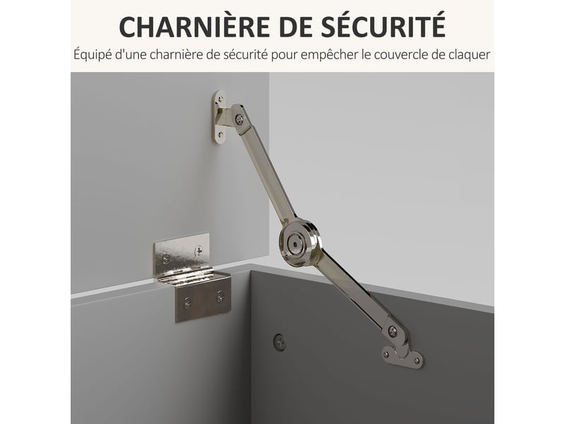  Coffre de rangement, banc de rangement avec couvercle rabattable et charnières de sécurité, 100 x 40 x 40 cm, gris  - Conforama E