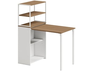 Bureau pliant avec bibliothèque 4 étagères – table de cuisine rabattable, meuble informatique et table de travail pour ordinateur portable, 105 x 60 x 127 cm, bois naturel