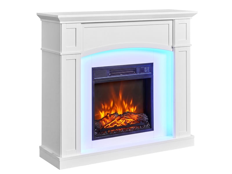  Meuble tv avec cheminee electrique 2000w 18,  6 modes, 17℃ - 28℃ réglable, minuterie 6h, longueur 102cm,blanc  - Conforama A