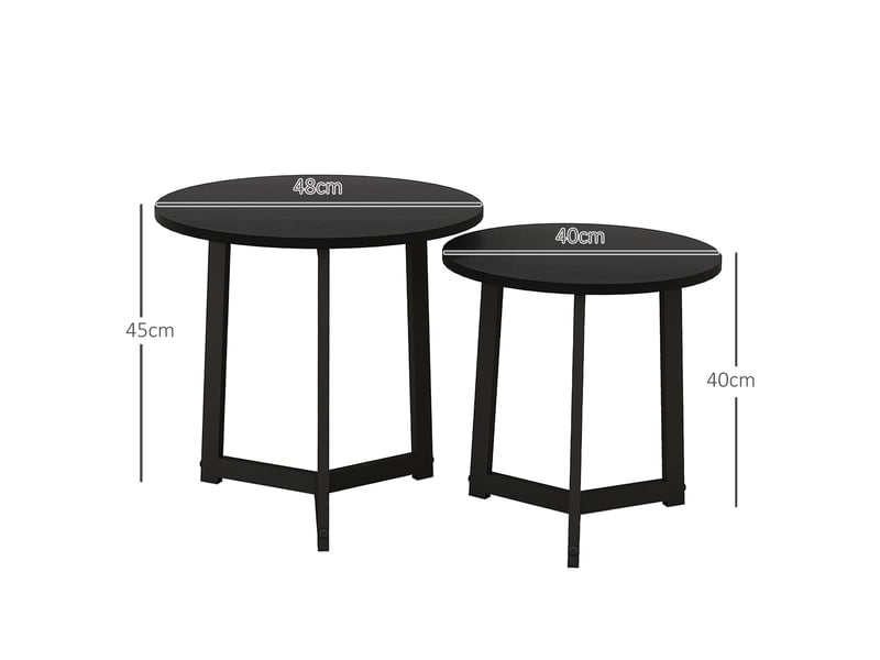 Tables basses gigognes rondes lot de 2 avec plateau en mdf mélaminé et structure en acier pour salon noir ø48 × 45 cm  - Conforama C