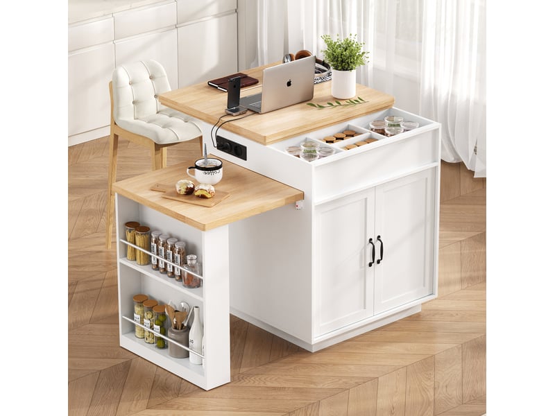 Table extensible avec tiroirs, niches et rangements ouverts, led, pour cuisine et salle à manger, 125,5 × 71 × 93 cm - Conforama B