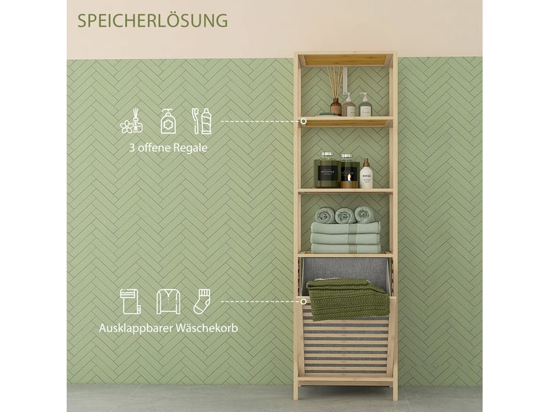  Meuble de salle de bains 44x33x160 cm avec panier à linge basculant en bambou naturel  - Conforama C