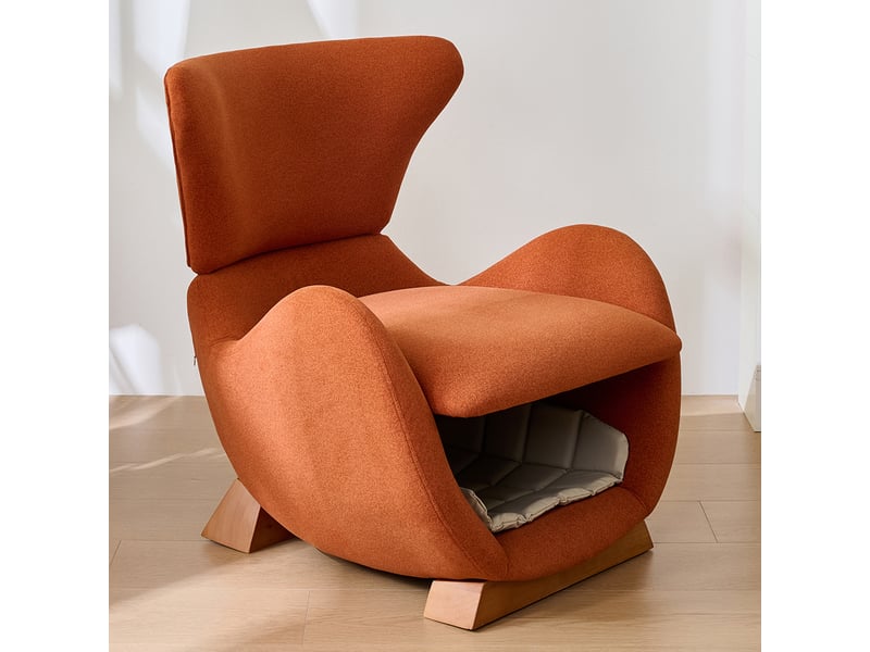  Fauteuil lounge avec niche intégrée, tissu et bois rouge brique  - Conforama B