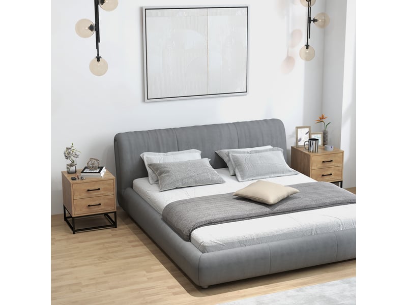  Ensemble de 2 tables de chevet de style industriel avec 2 tiroirs en bois et acier, couleur bois  - Conforama C