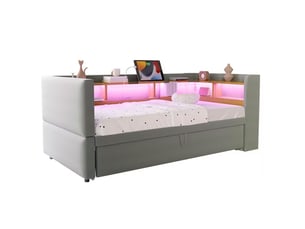 Canapé-lit extensible 90180 x 190 cm gris clair avec led, prises et rangements
