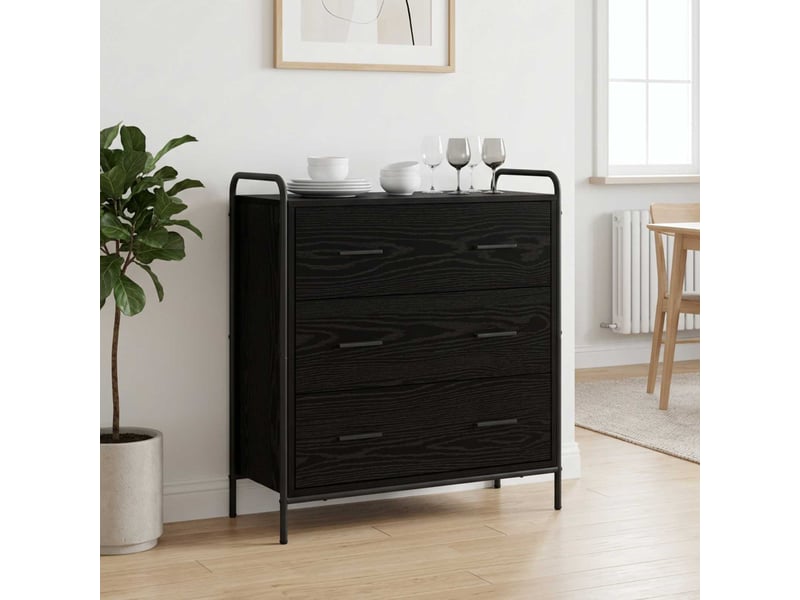  Buffet salon, buffet de rangement chêne noir 97x33x81 cm bois d'ingénierie shl41618  - Conforama B