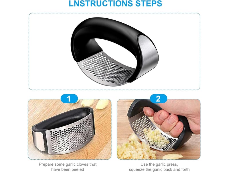  Presse-ail, presse-ail en acier inoxydable, ustensile de cuisine professionnel, presse-ail avec poignée ergonomique, râpe à ail en silicone  - Conforama D