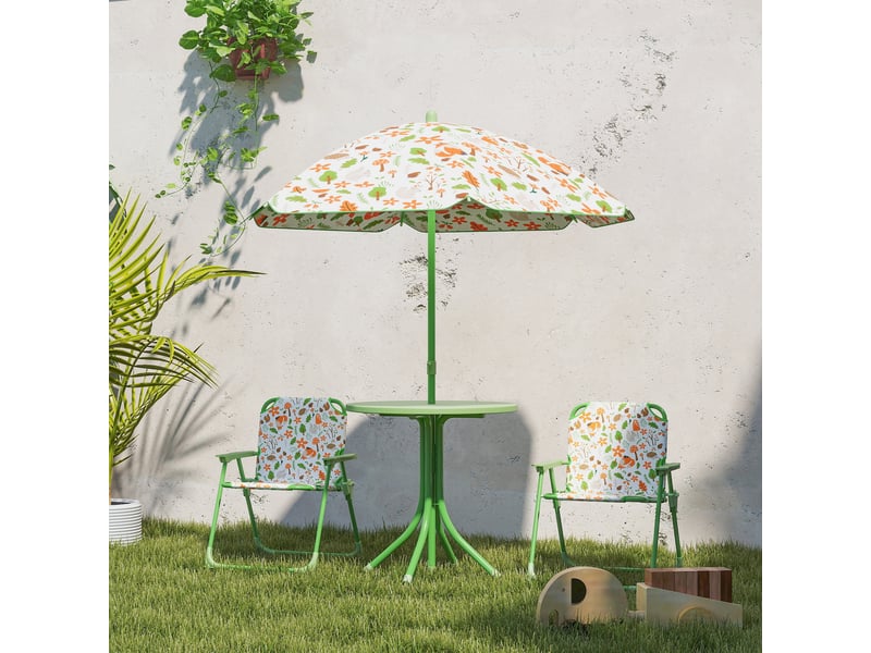  Ensemble de jardin pliable pour enfants avec 2 chaises, une table et un parasol réglable pour les enfants de 2 à 5 ans, vert  - Conforama C