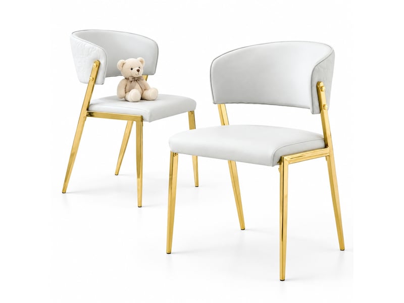  Chaises de salle à manger lot de 2 à dossier courbé rembourré  - pieds en métal, pu gris clair  - Conforama A