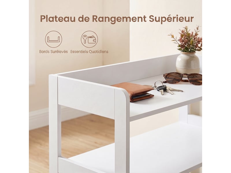  Étagère à chaussures 4 niveaux, meuble à chaussures avec plateau, meuble entrée, 63 x 30 x 66 cm, blanc  - Conforama E