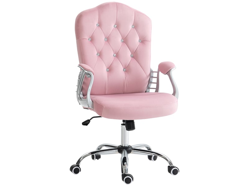  Chaise de bureau, dossier inclinable, réglable en hauteur, aspect velours, jusqu'à 120 kg, rose  - Conforama B