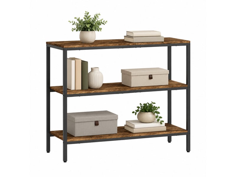  Console 101 x 35 x 80 cm en panneau de particules mélaminé et métal thermolaqué à 3 niveaux marron rustique chicfurn  - Conforama A