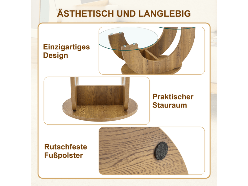 Table basse design demi-circulaire, deux plateaux en verre trempé  - Conforama D