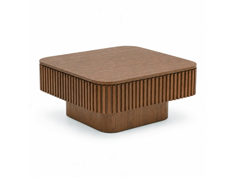  Table basse carrée avec rangement caché, mdf plaqué bois, coloris noyer, 75 x 75 x 35 cm  - Conforama A