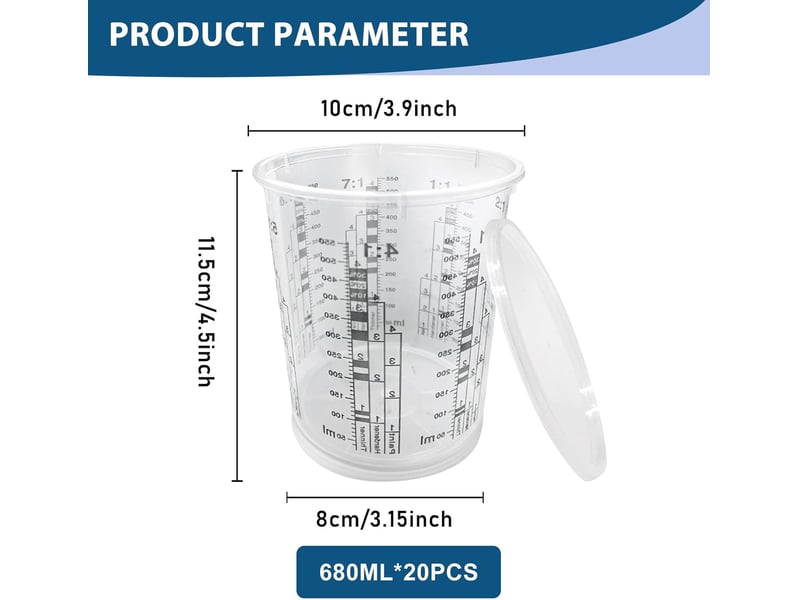  20pcs tasses de mélange de peinture 680ml, tasse à mesurer avec couvercles, gobelets de mélange pour peinture tasses à mesurer en plastique gobelets  - Conforama B