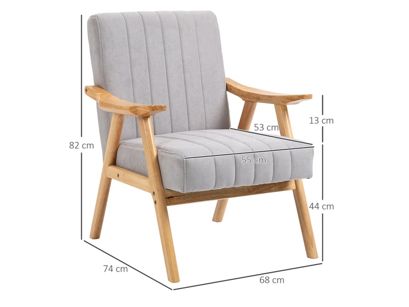  Fauteuil en bois massif aspect velours gris et naturel 68 x 74 x 82 cm  - Conforama C