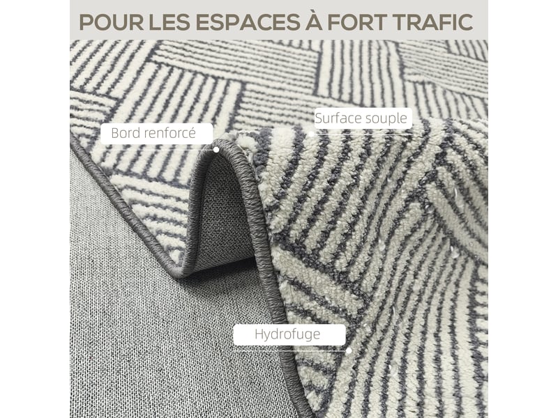  Tapis salon 200 x 140 cm poils courts lavable en machine hypoallergénique pour salon, chambre à coucher, gris, bureau  - Conforama E