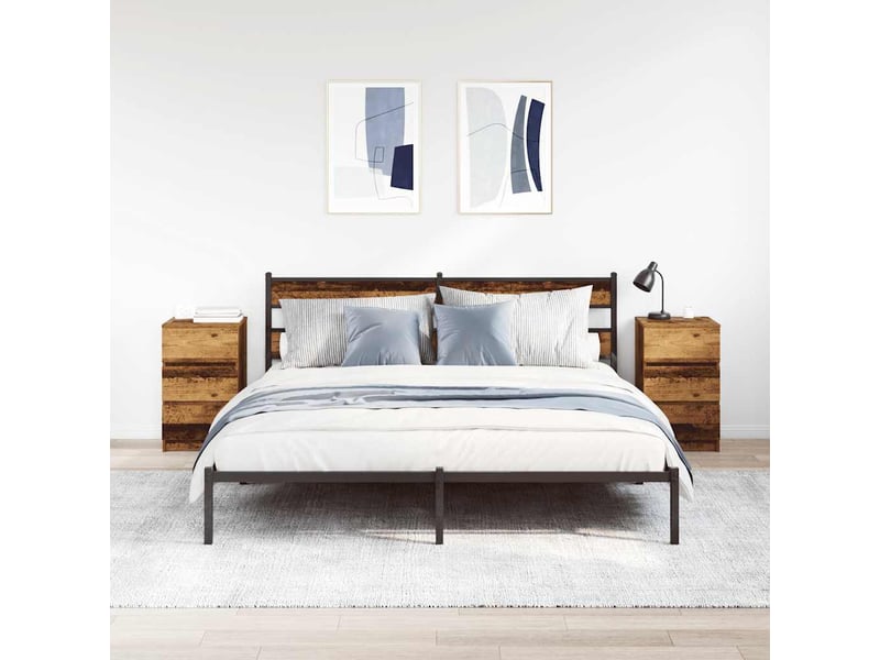  Lot de 2 tables de chevet - cabinet de chevet - table de nuit avec 3 tiroirs vieux bois 39x35x65 cm  - Conforama B