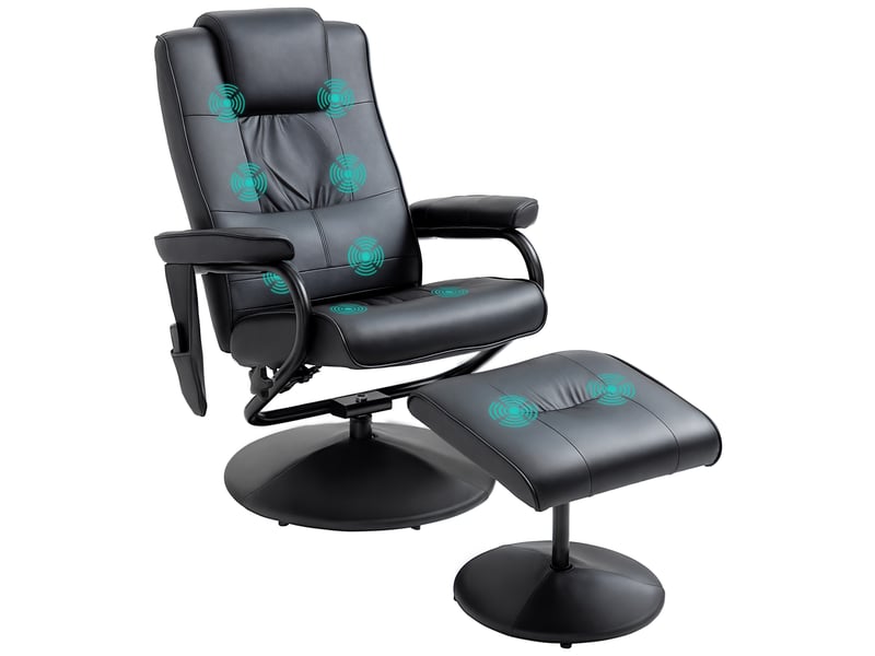  Fauteuil de massage pivotant 360° avec pouf similicuir noir 77 x 84 x 95 cm  - Conforama A