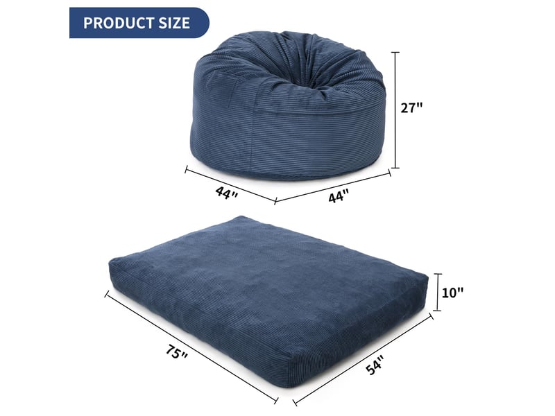  Chaise-lit 2 en 1 – canapé se transformant en matelas grande taille, remplissage haute densité – bleu 200x150x25 cm PHO_13926H0V - Conforama B