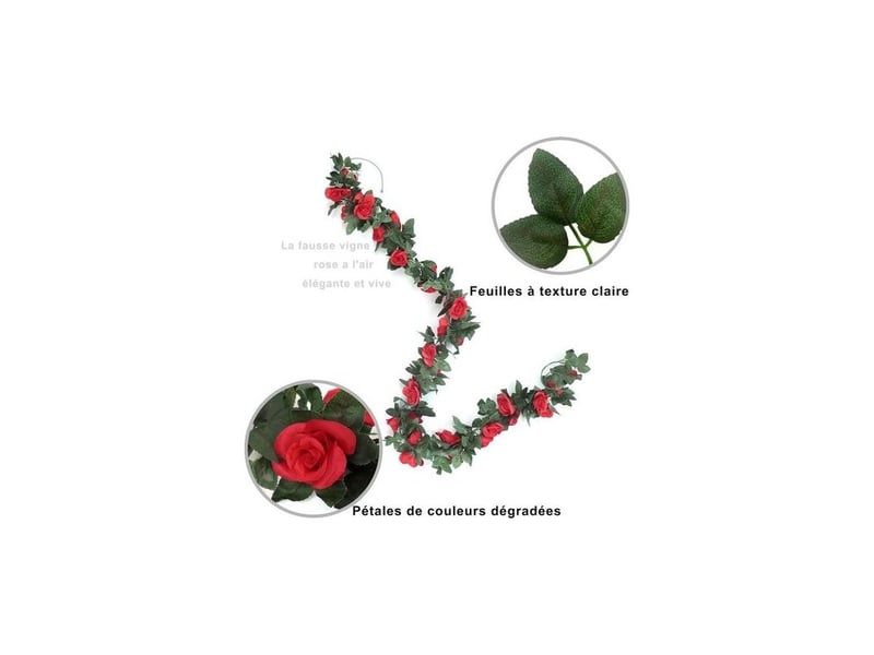  Lots 220cm fleur artificielle rose guirlande vine fausse artificiel rose fleurs rouge artificielle décoratives pour mariage jardin maison décoratio  - Conforama C