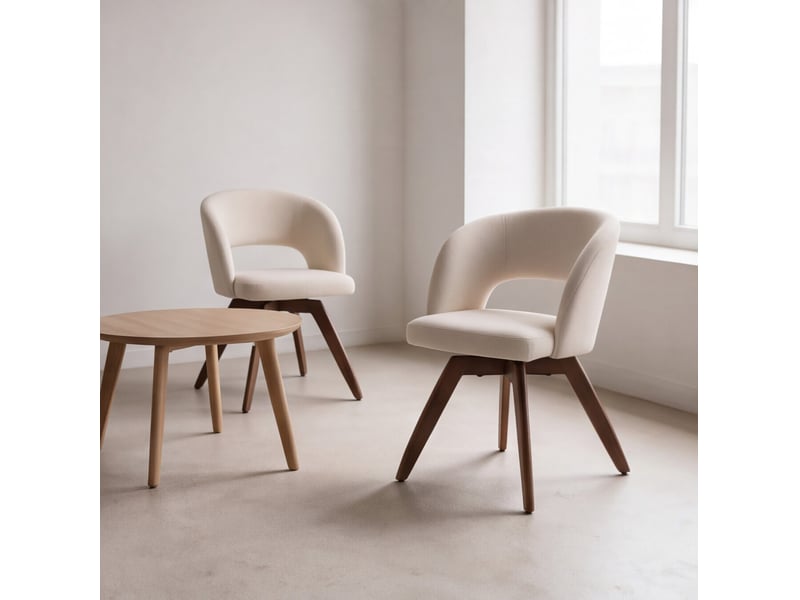  Lot de 2 chaises en bois foncé et tissu boucle beige holly  - Conforama B