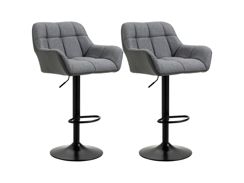  Ensemble de 2 tabourets de bar, style rétro, hauteur réglable, similicuir aspect lin, gris et noir  - Conforama B