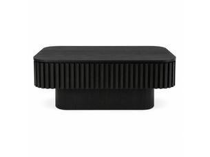 Table basse rectangulaire cannelée 98 cm noire, placage bois, rangement caché