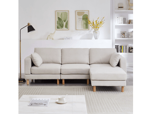 Canapé d’angle 3 places avec pouf réversible beige en polyester 235 x 152 x 82 cm