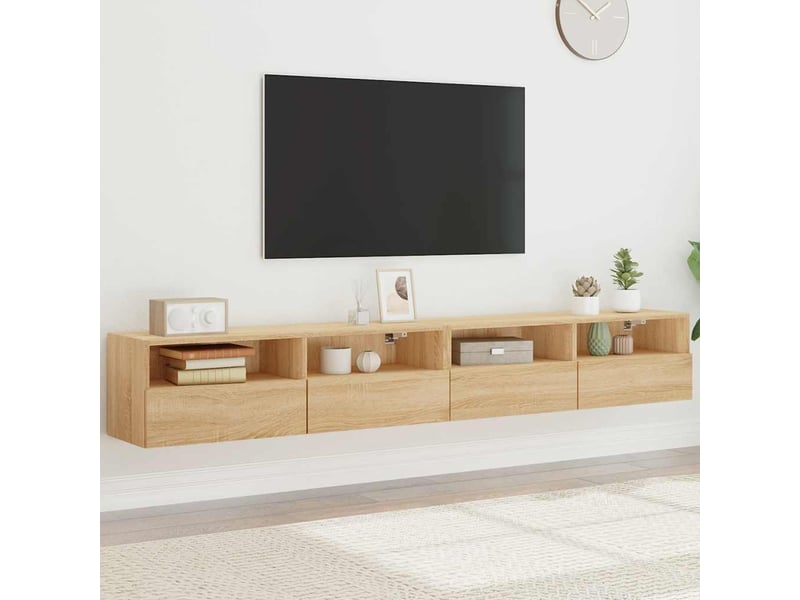  Lot de 2 meuble tv mural, meuble tv suspendu chêne sonoma 100x30x30cm bois ingénierie  - Conforama B