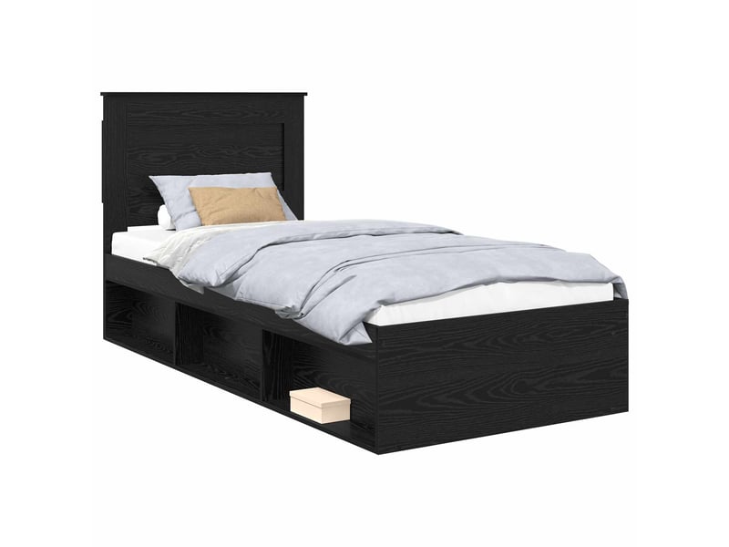  Lit simple- lit adulte -  cadre de lit chêne noir 100 x 200 cm bois d'ingénierie  - Conforama A