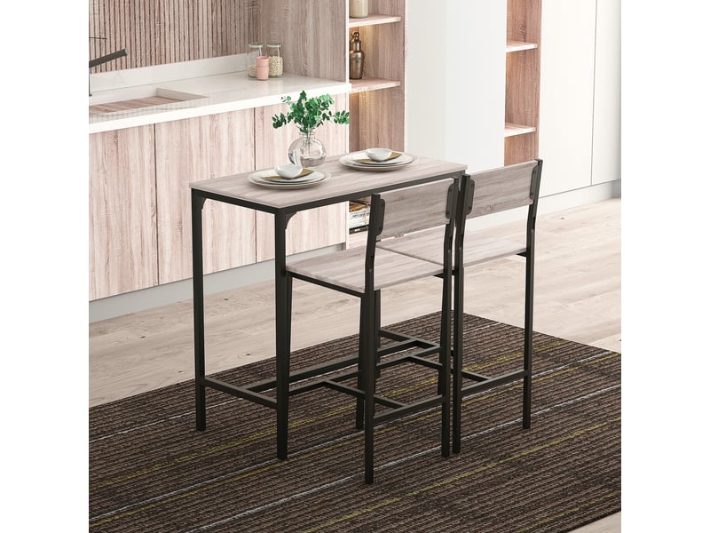  Ensemble table et tabourets de bar, table à manger avec 2 chaises à dossier, table de cuisine, bois naturel  - Conforama C