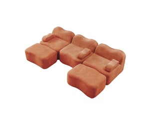Canapé d'angle modulable 3 places en velours orange avec 2 poufs, forme u et assise profonde pour le salon