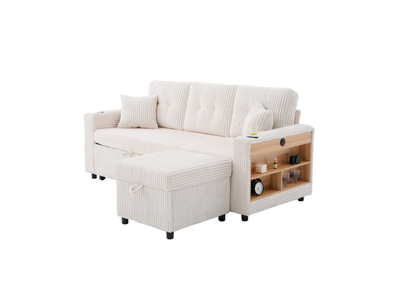  Canapé de salon, canapé velours – en velours tricoté, port usb, porte-gobelets, lit gigogne, avec accoudoirs, avec rangement  - Conforama B