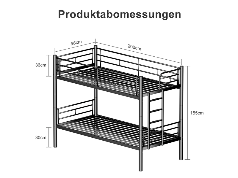 Lit superposé enfant 90x190 cm noir en métal, transformable en 2 lits simples, sommier réglable inclus  - Conforama C