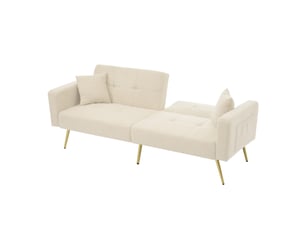 Canapé droit convertible <strong>MODENVIE</strong> <strong></strong> 2 places Tissu bouclette beige