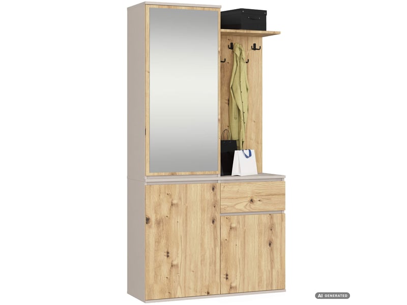 Meuble d entree entro 95 cm avec miroir pateres et meuble a chaussures cachemire et chene artisan Ensemble d'entrée ENTRO - Conforama A