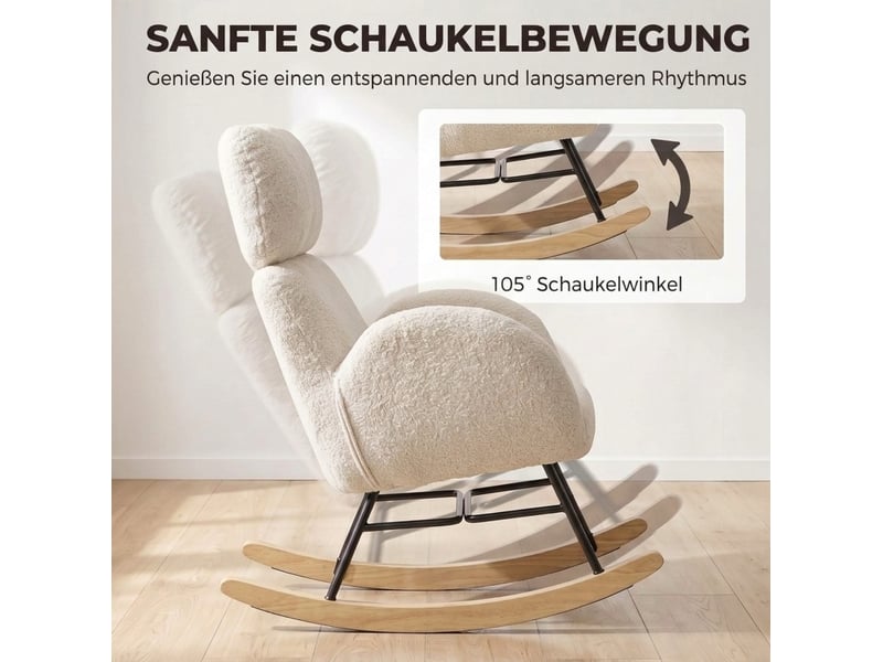 Fauteuil à bascule avec appuie-tête réglable 90x71x100 cm en velours blanc crème - Conforama D