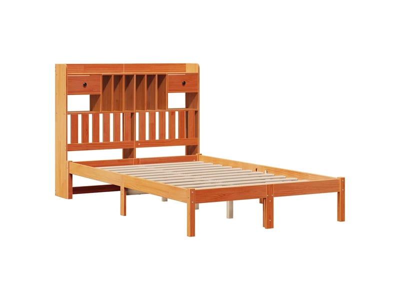  Lit double- lit adulte -  lit bibliothèque sans matelas  marron 135x190 cm pin massif  - Conforama B