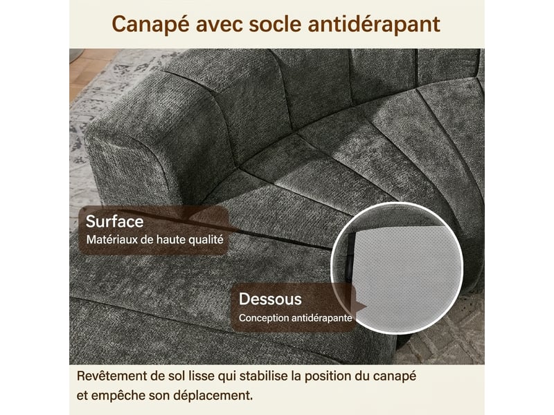  Canapé d'angle modulable 4 places compression - mousse haute résilience chenille noire polyvalente  - Conforama D