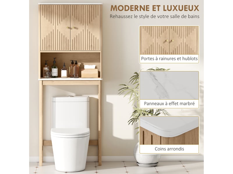  Meuble wc dessus de toilette meuble toilettes wc rangement avec placard à double porte 66 x 25 x 168 cm  étagères, chêne  - Conforama W