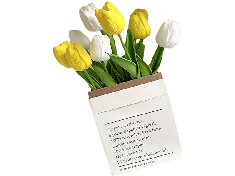  Fleurs artificielles tulipes détails fins couleurs vives résistantes pour bureau salon décoration blanche et jaune  - Conforama C