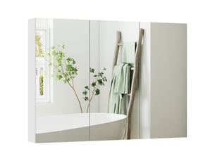 Armoire murale salle de bain avec miroir, armoire de toilette 3 portes miroir, étagères réglables, 91,5x11,5x65cm, blanc